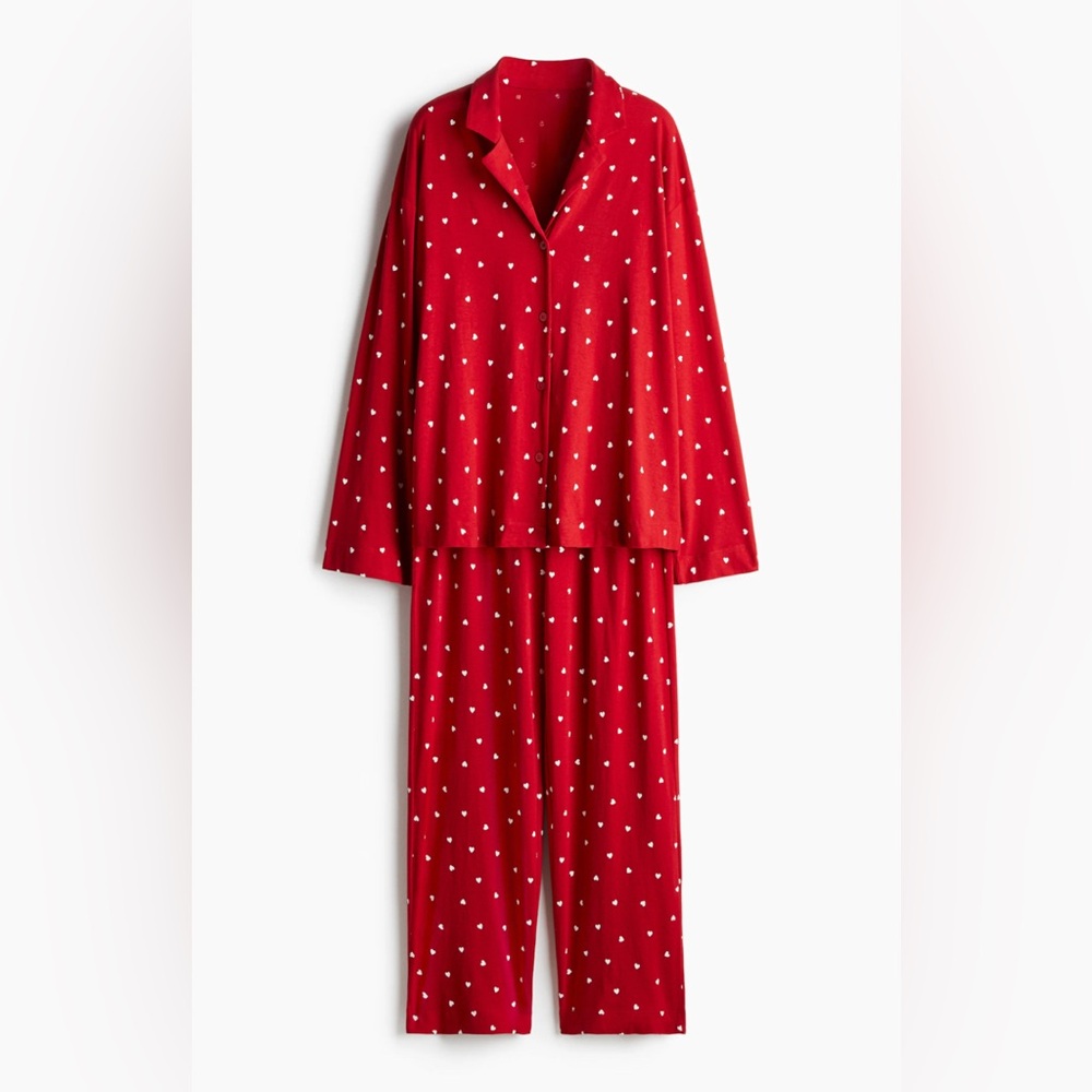H&M Red Pajama Top with White Hearts jersey size medium